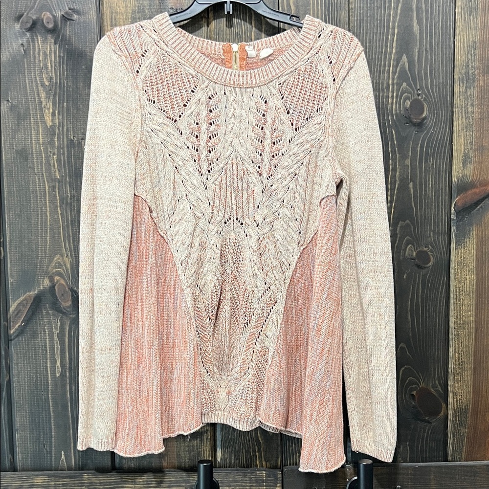 Anthropologie Moth Anita‎ Rose Cream Sweater M Mixed Media Cable Knit Boho Chic